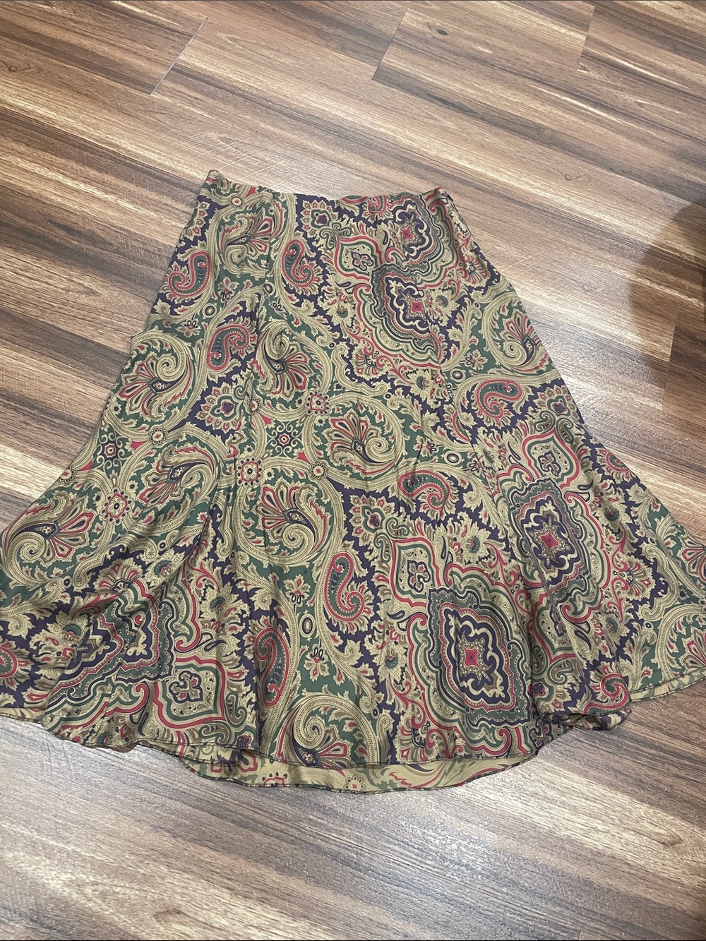 Lauren Ralph Lauren Paisley A-Line Midi Skirt in Olive, Rust and Navy